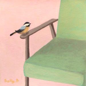 Bird and green chair print for eclectic boho chic home decor