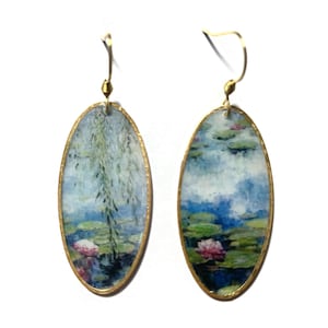 Claude Monet Nympheas Ohrringe in Illustration handgefertigt in vergoldetem oder silbernem Edelstahl