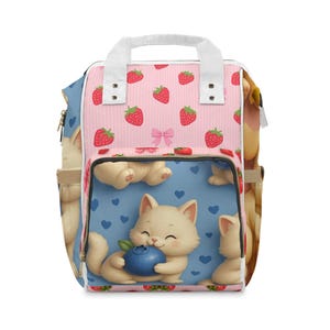 Strawberry Print Diaper Backpack: Stylish Nylon Baby Carrier