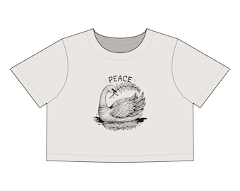 Camiseta corta con ilustración de cisne de la paz / Algodón teñido en prenda, estilo vintage