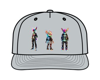 Gorra con estampado de conejito colorido: Snapback de nailon reciclado