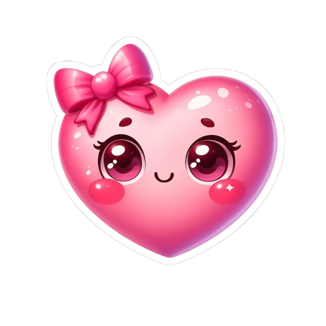 Kawaii Pink Heart With Bow Sticker | Kiss-cut Sticker - Etsy