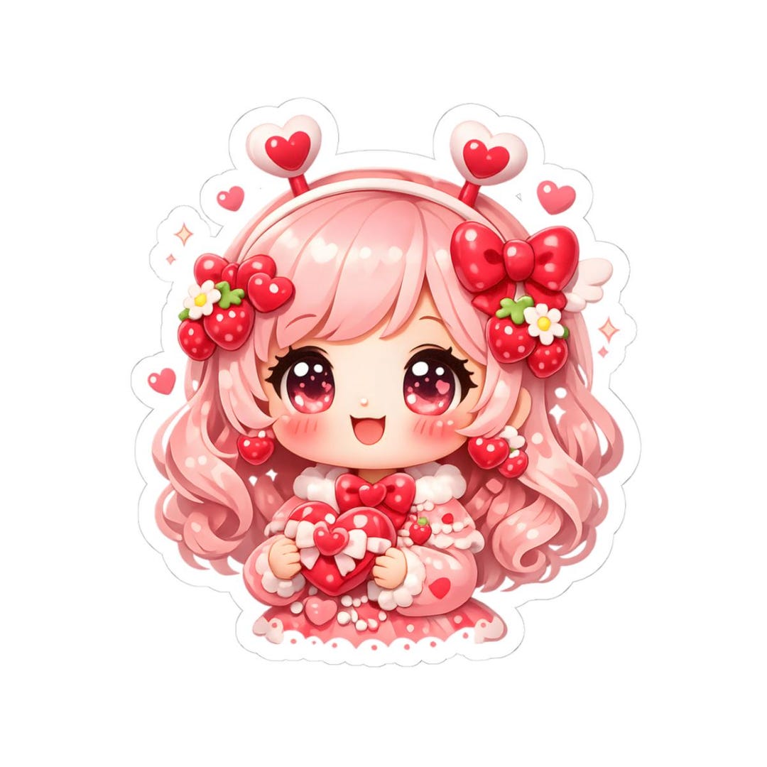 Strawberry Chibi Girl Sticker | Kawaii Heart Character - Etsy