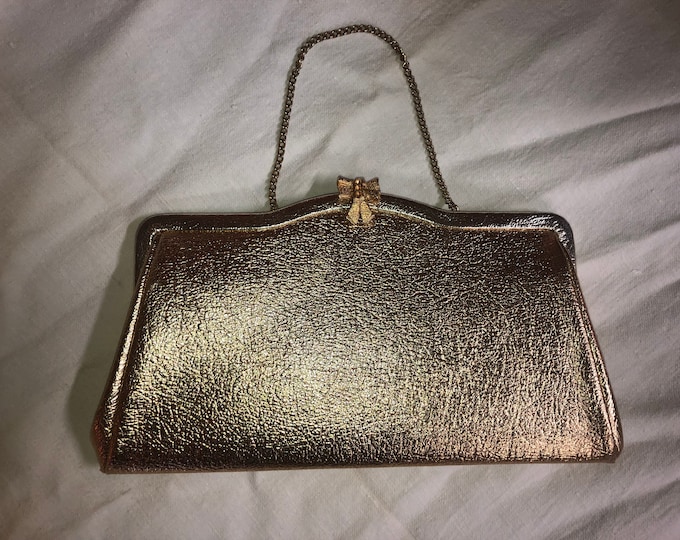 Vintage Mid Century Gold Clutch with Goldtone Bow Clasp
