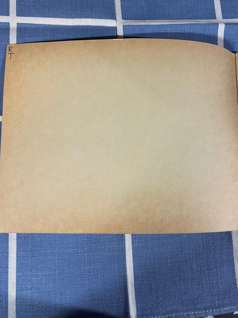 May include: A blank, light brown page with the letters "RT" written in black ink in the top left corner.