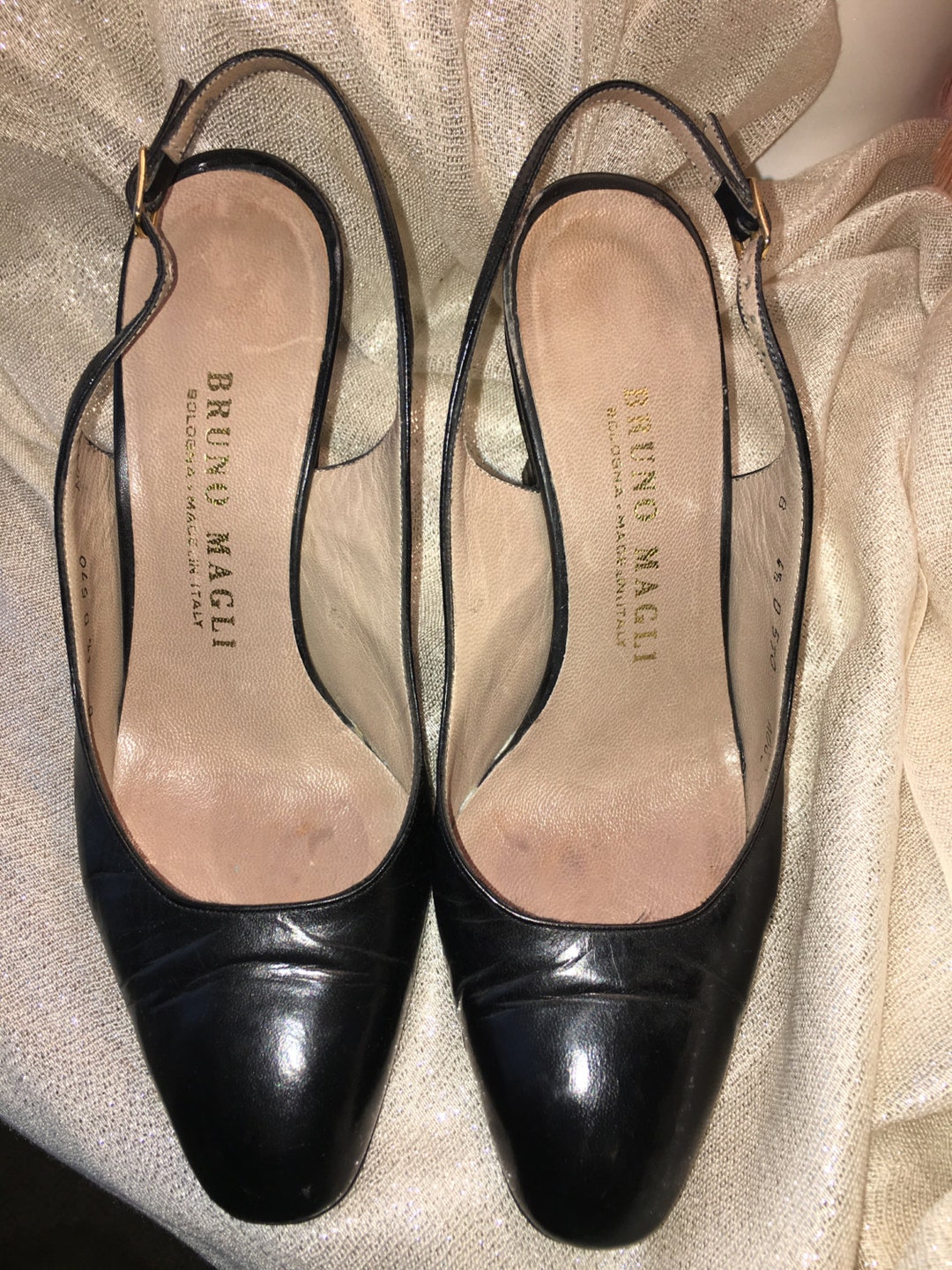 Vintage Bruno Magli, Made in Italy, Black Leather Slingback Ladies ...