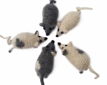Häkelmäuse, Plüschmäuse, Kuscheltier, Babypartygeschenk, Mitbringsel, Amigurumi Mäuse, Brosche 5er Set
