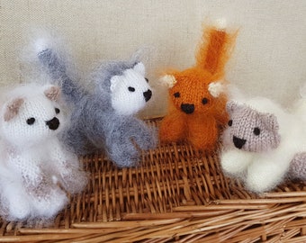 Cute Fluffy Kittens Plushy Hand Knitted Kittens Stuffed Animal Toy Baby Shower Gift Party favor Set of 4 kittens Catlover present