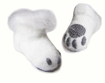 Baby socks Soft baby booties Hand Knitted socks White Kitten paws booties Baby shower gift Baby gift