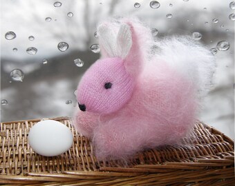 Easter Pink Bunny - Cute Fluffy Rabbit - Hand Knitted Bunny - plush Stuffed Animal Baby Toy -  Mohair Knitted baby shower gift - kids gift