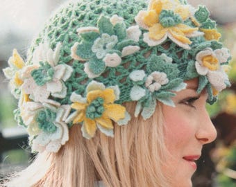 Crochet winter hat, Women's cap, Flowers beanie, gift for girls