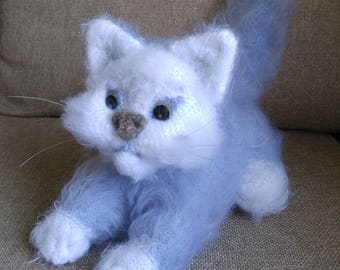 Gefüllte Katze Grau Plüsch Kätzchen Hand gestrickte Katzen Stofftier Babyspielzeug Plushie Baby Geschenk Mädchen vorhanden Catlovers