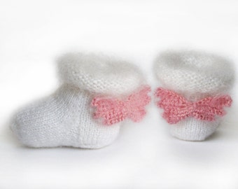 Baby  White socks Soft baby booties Knitted socks Angel's wings booties