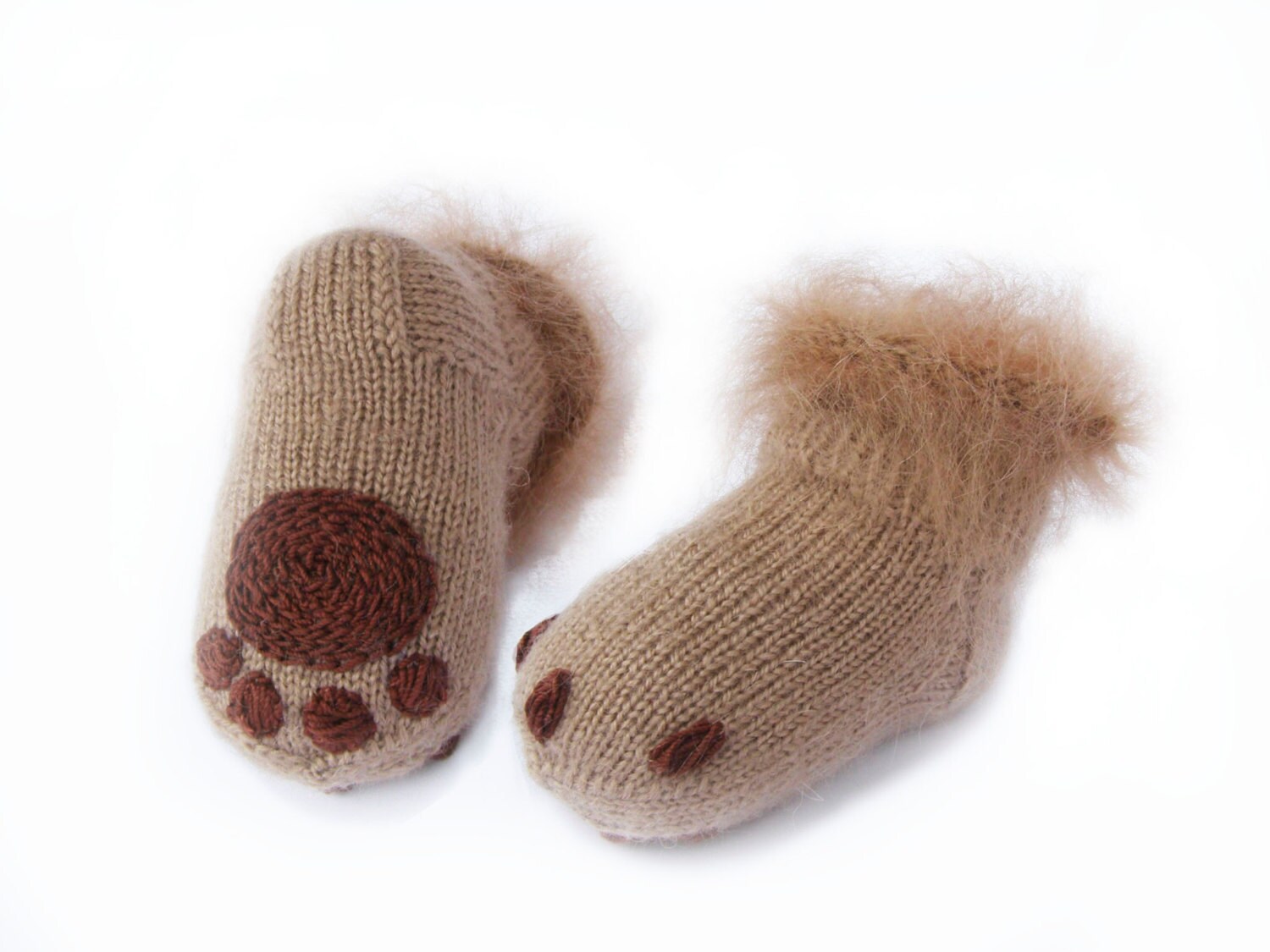 Baby socks Soft Knitted baby booties Brown wool socks Kitten paws booties Baby shower gift