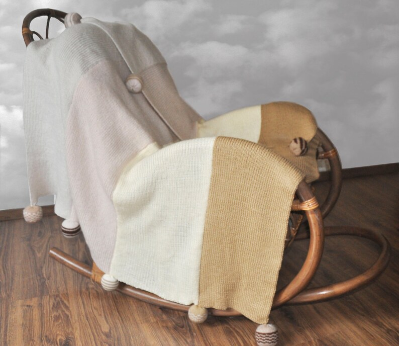 Knitted Afghan Blue Shades Luxury Throw Blanket Etsy