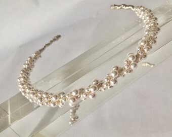 Tiara-HAND MADE wedding tiara-hair accessories-Austrian pearl tiara