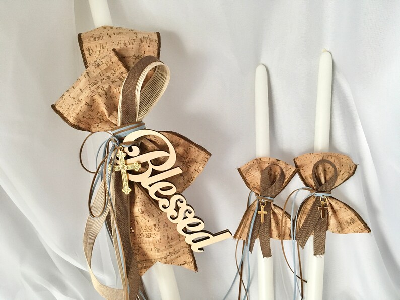 Cork Baptism candles for boyslambathesOrthodox Etsy