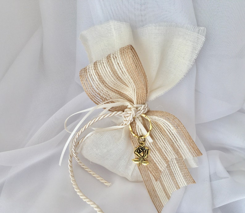Rose charm wedding favors-bomponieres-Baptism favors-antique gold favors-ivory favors