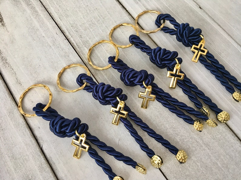 10 Baptism favors for boys-bomponieres-Orthodox Baptism-gold cross favors-cord favors-party favors-christening-mi Bautizo favors