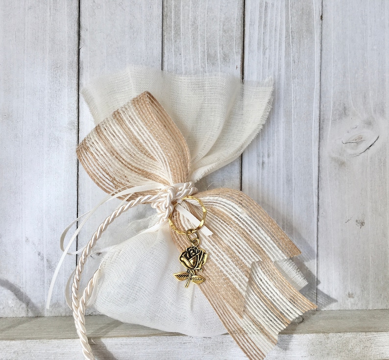Rose charm wedding favors-bomponieres-Baptism favors-antique gold favors-ivory favors