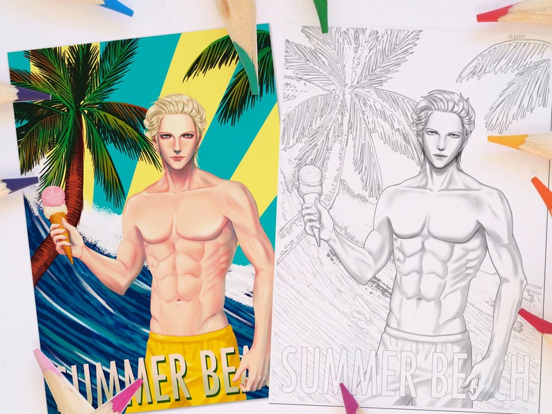 The Boy of Beach Coloring sheets,printable PDF JPG,Coloring for adult,Instant Download,Digital,Coloring book,Coloring pages