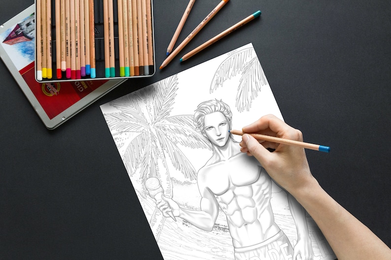 The Boy of Beach Coloring sheets,printable PDF JPG,Coloring for adult,Instant Download,Digital,Coloring book,Coloring pages