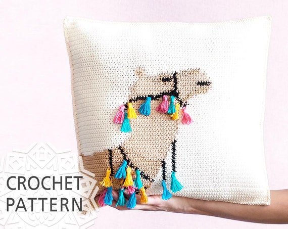 Camel Pillow, Crochet Pattern, Pillow cover, Cushion, Home decor, 16"X16", Summer Cushion, Tassel, Camel chart, Boho, Download PDF Camel Pillow, Crochet Pattern, Pillow cover, Cushion, Home decor, 16"X16", Summer Cushion, Tassel, Camel chart, Boho, Download PDF - How to Crochet Summer Pillow Patterns