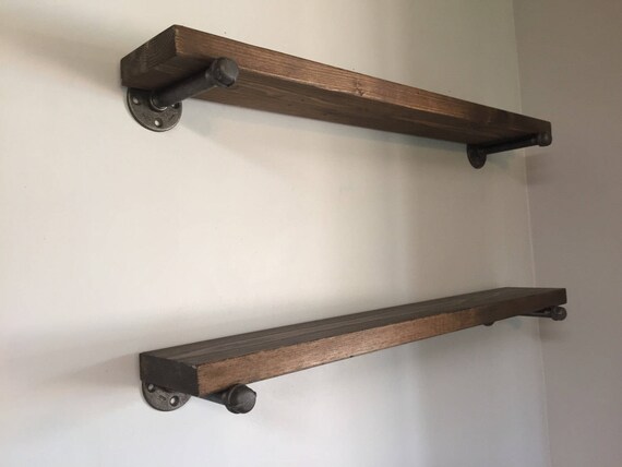 Galvanized Pipe Shelf Rustic Wood Floating Image 0