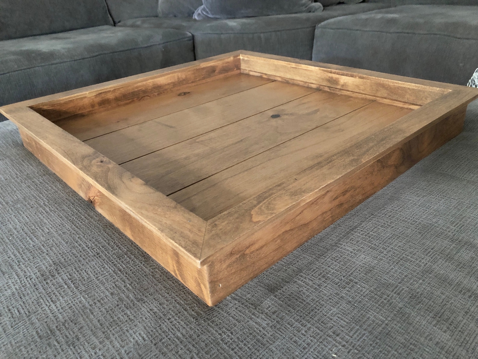 Large Square Tray Ottoman Wood Tray Rustic Wooden Serving Etsy