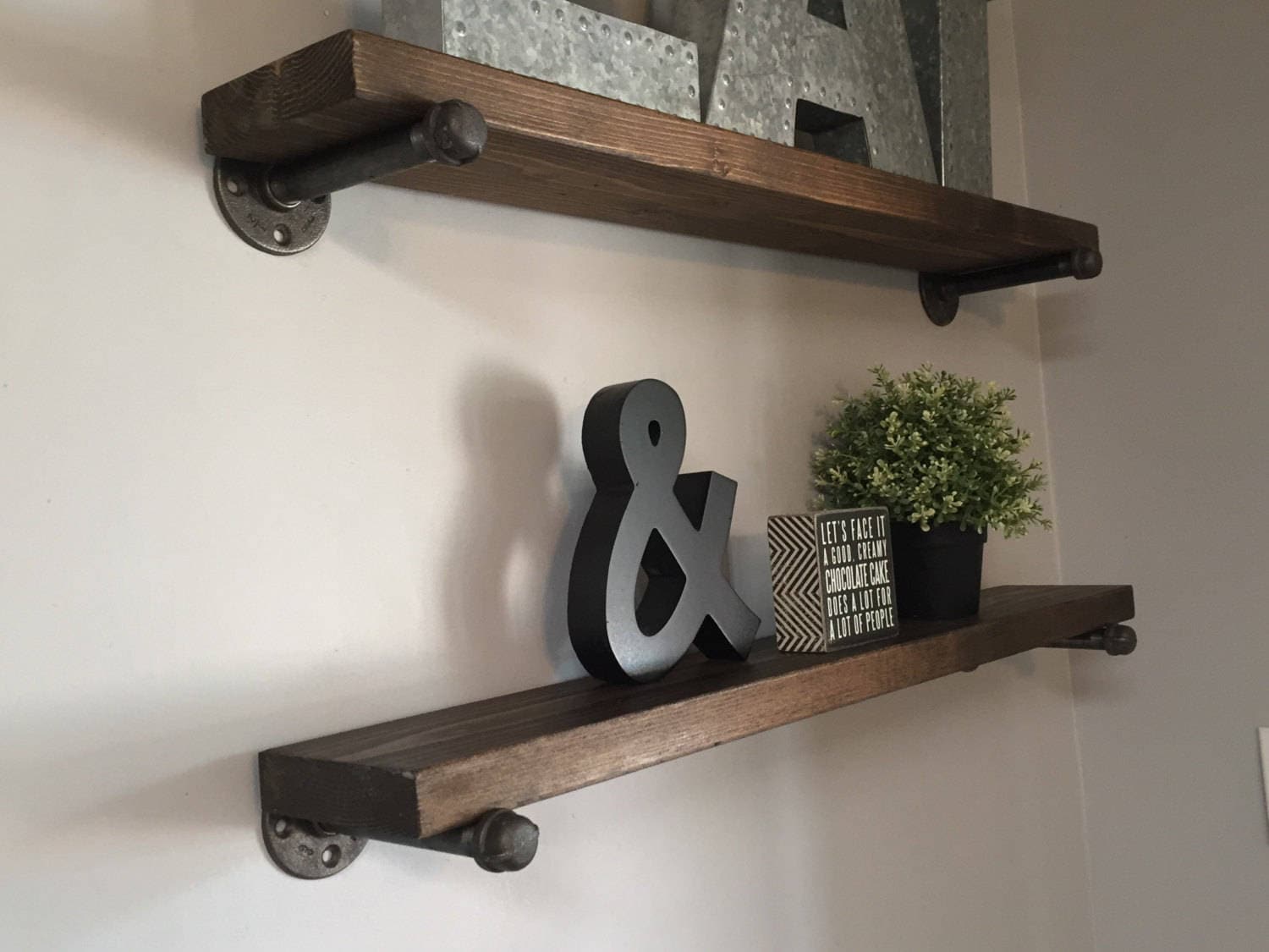 Industrial Galvanized Pipe Shelf // Rustic Wood Floating Etsy