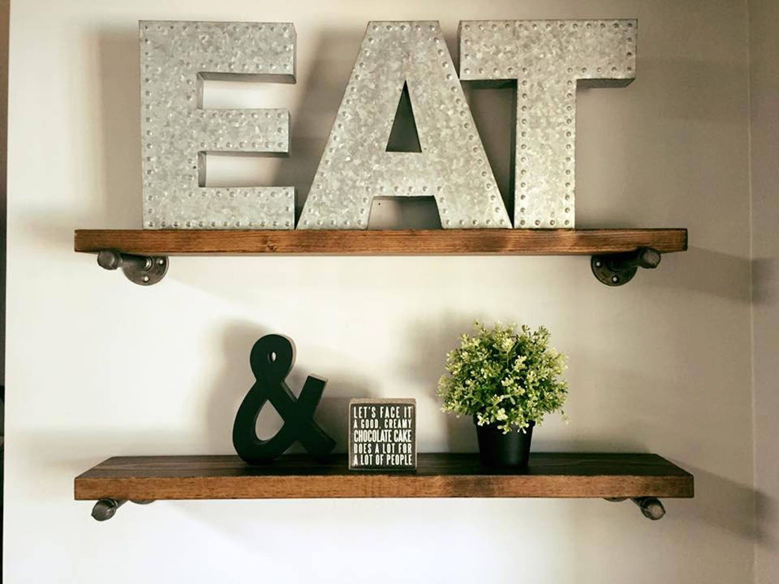 Industrial Galvanized Pipe Shelf // Rustic Wood Floating Etsy