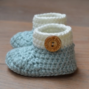 Crochet baby booties Light mint green shoes Pregnancy announcement grandparents Baby shoes Baby shower gift Christmas gift baby image 1