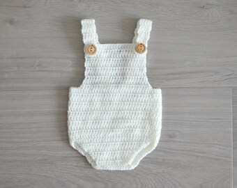 Off white baby romper - Crochet baby romper - neutral romper baby -  Baptism outfit baby - newborn outfit - romper newborn