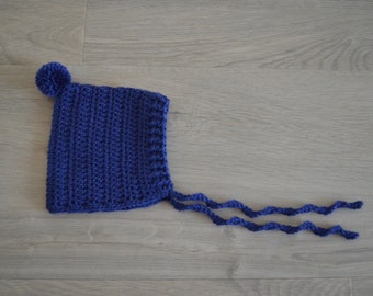Crochet blue baby bonnet various sizes - Blue pixie bonnet - Knit hat baby girl - Bonnet for boys - Blue hat boy - Spring gift boy - Easter