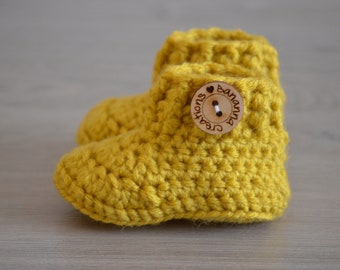 Stivaletti bambino all'uncinetto in giallo - Annuncio di gravidanza primaverile - Scarpe bambino senape - Scarpe bambino all'uncinetto - Scarpe bambino - Stivaletti natalizi