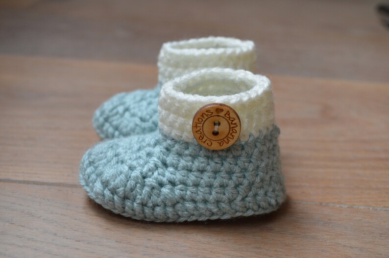 Crochet baby booties Light mint green shoes Pregnancy announcement grandparents Baby shoes Baby shower gift Christmas gift baby image 1