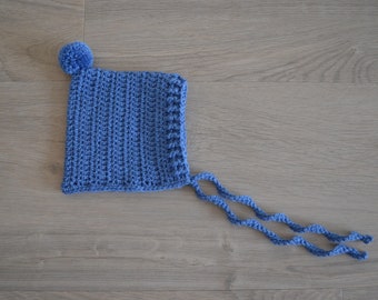 Blue bonnet - Crocheted bonnet boy - newborn bonnet - Blue pixie bonnet - Knit hat baby boy - Twins outfit boys - Toddler bonnet - gift boy