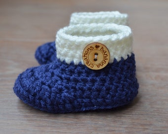 Blue baby booties boy- Crochet shoes baby boy - Babies first shoes - Gender reveal grandparents- Gift baby boy - Fathers day - boys shoes