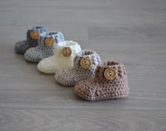 Crochet baby booties in various colors, crochet booties, baby booties, crochet baby socks