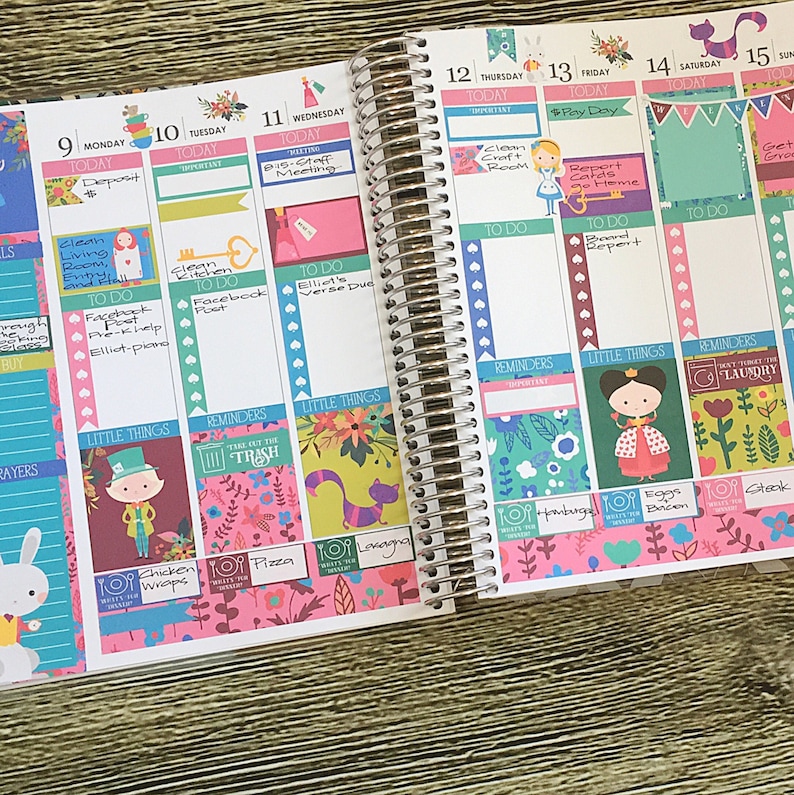Alice in Wonderland Stickers Weekly Planner Kit for use with Etsy