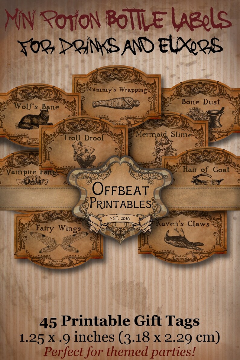 Printable Mini Apothecary Bottle Labels Digital Downloadable | Etsy
