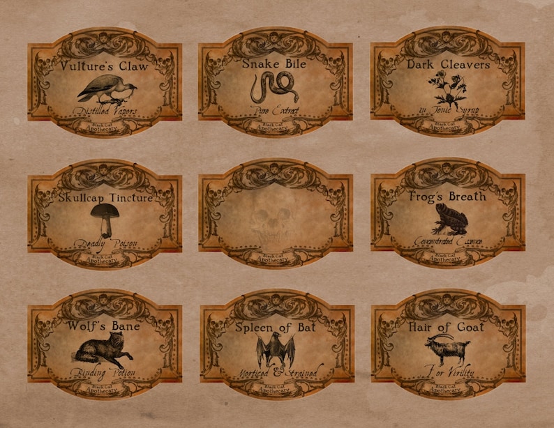 Printable Apothecary Bottle Labels Digital Downloadable Etsy