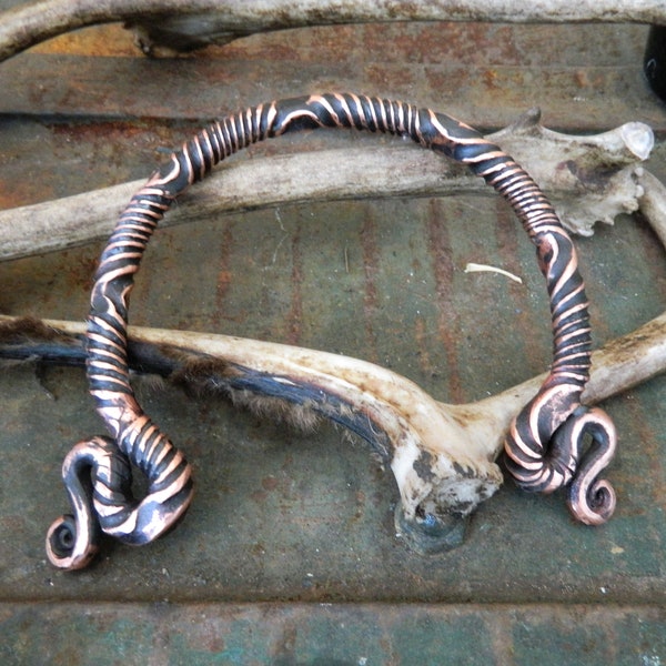 Hand Wrought Copper Torc, Blacksmith Made Celtic Inspired