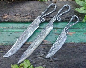 Hand Forged Knife with Twisted Handle Made to Order; Rustic Archaeology Inspired; Celtic Design; Blacksmith Made; Collectable