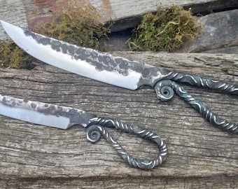 Hand Forged Knife with Twisted Handle Made to Order; Rustic Archaeology Inspired; Celtic Design; Blacksmith Made; Collectable