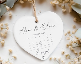 Engagement Day Gift, Personalised Engagement Christmas Gift, Ceramic Heart Keepsake, Engaged Couple Gift, Ceramic Decoration Gift