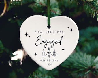 First Christmas Engaged Personalised Bauble, Engagement Gift for Couple, 1st Xmas Engaged Decoration, Christmas ornament