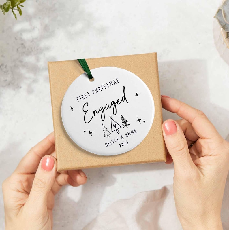 First Christmas Engaged Personalised Bauble, Engagement Gift for Couple ...