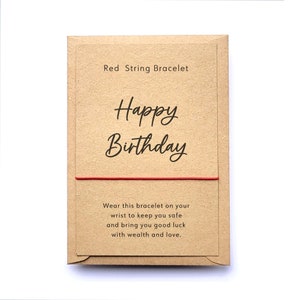 Happy Birthday Card, Red String Bracelet, Simple Cord Bracelet, Kabbalah Red Thread Bracelet, Minimal Bracelet, Protection Bracelet