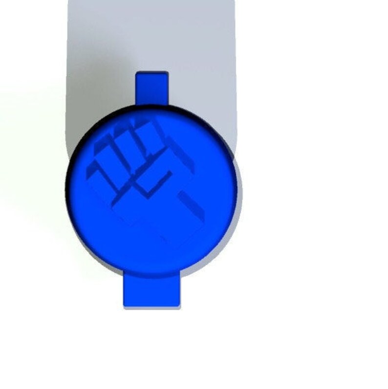 Peut inclure: Un bouton bleu avec un symbole de poing lev&eacute;.